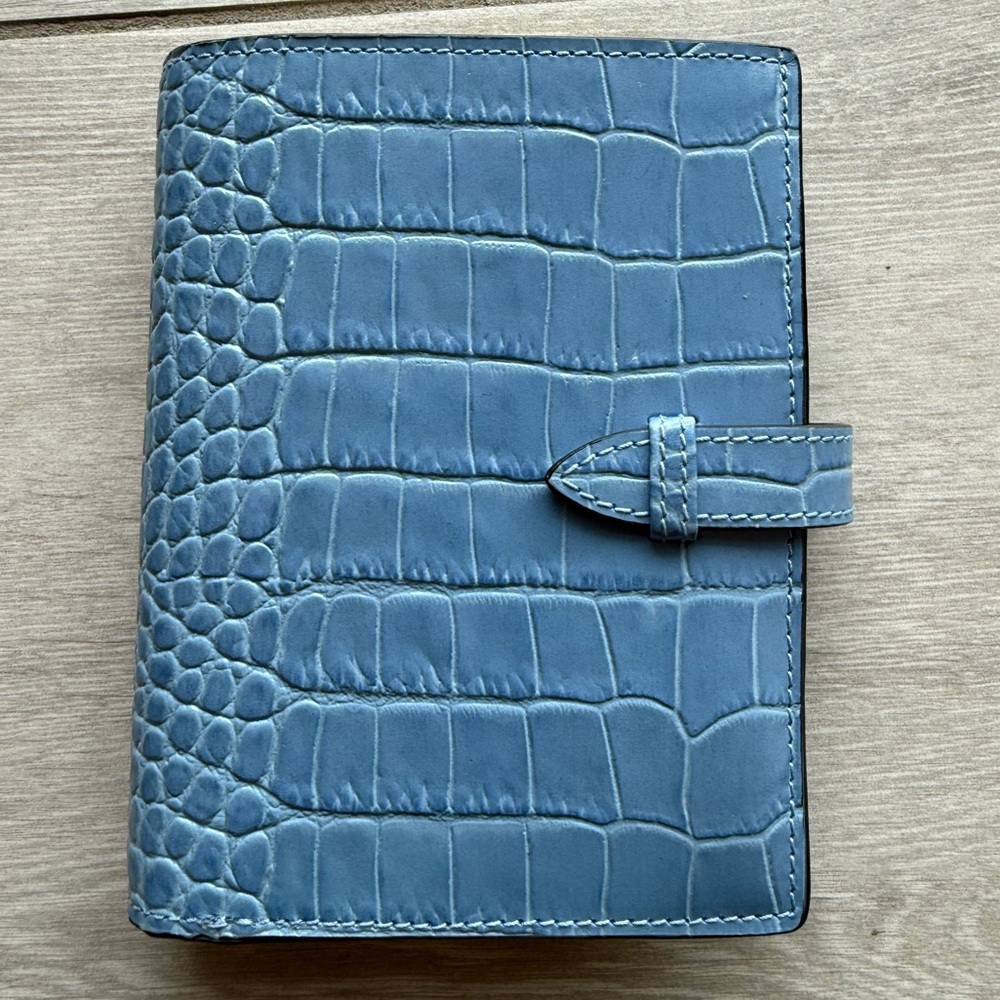Smythson Bijou Organizer in Croc Nile Blue Genuine Leather